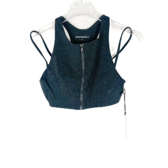 NWT WeWoreWhat Double Strap Zip Up Bra Dark Heather Grey Size Small S NEW - Picture 2 of 13
